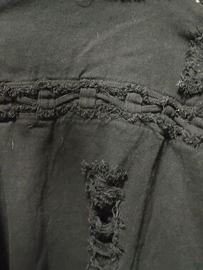 Black Distressed Jean Jacket with Braided Trim